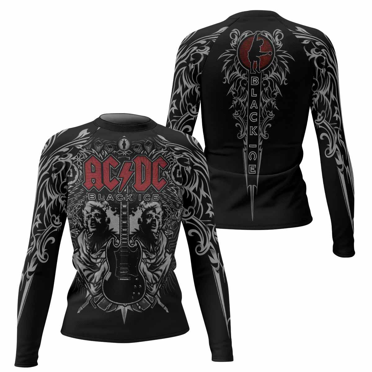 AC/DC Black Ice Women's Rash Guard Long Sleeve - front and back view