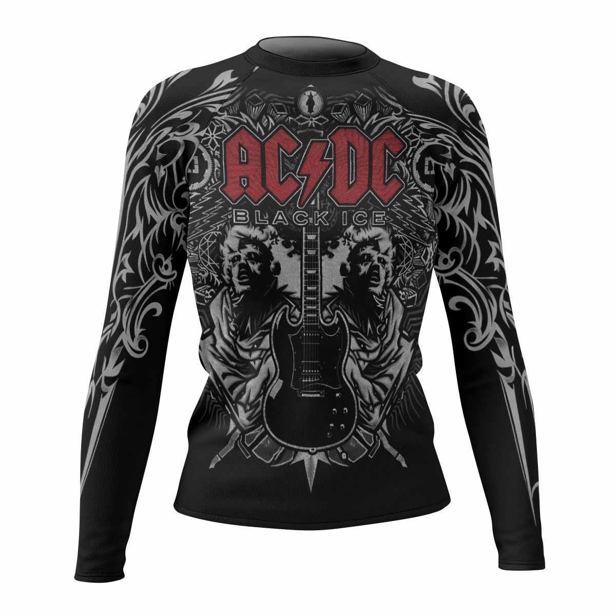AC/DC Black Ice Women's Rash Guard Long Sleeve - front view mockup