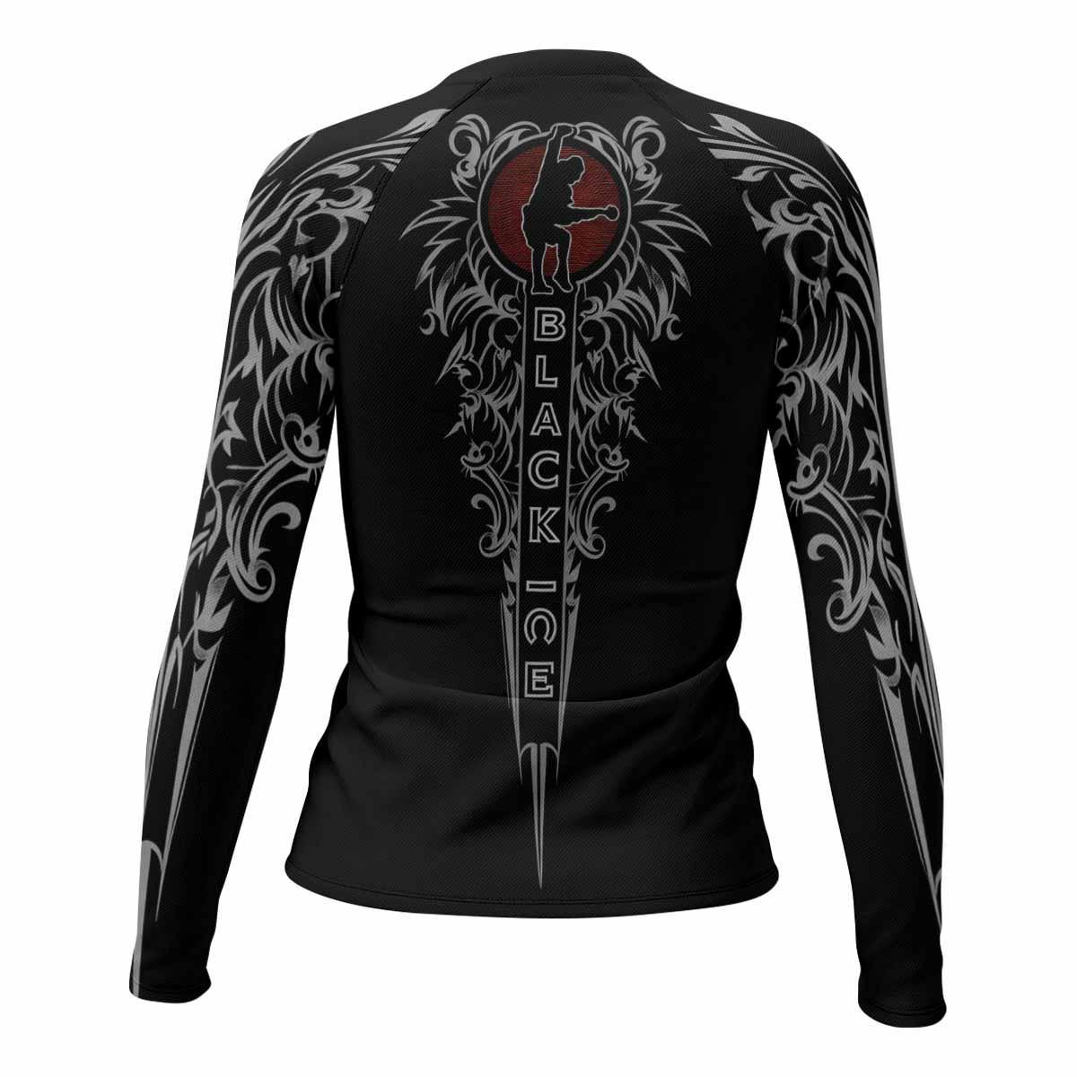AC/DC Black Ice Women's Rash Guard Long Sleeve - back view mockup