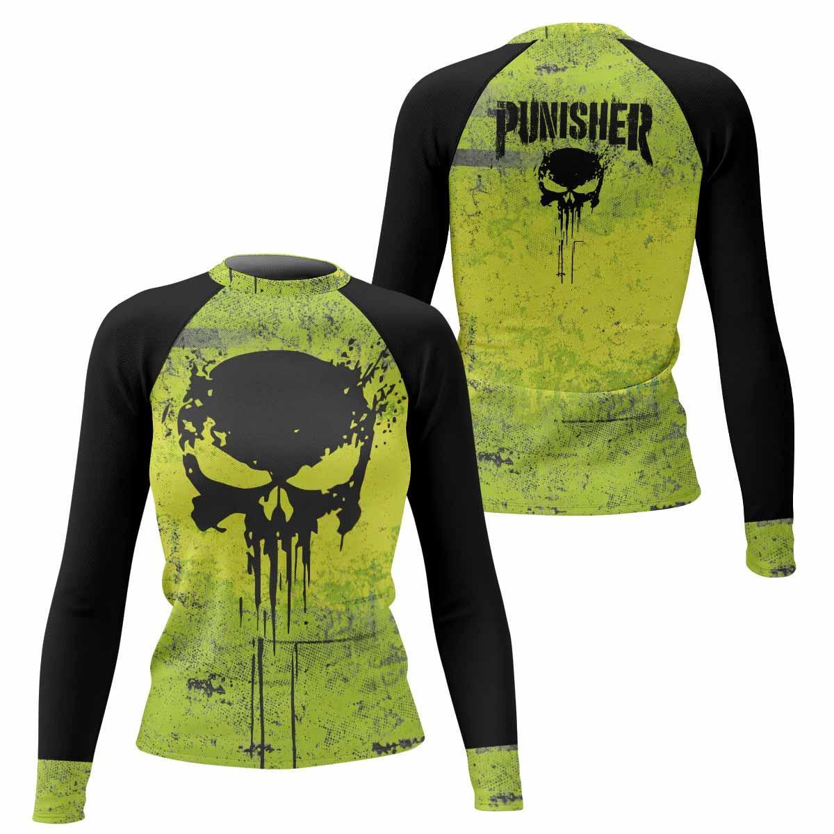 The Punisher Skull Women's Rash Guard Long Sleeve - front and back view