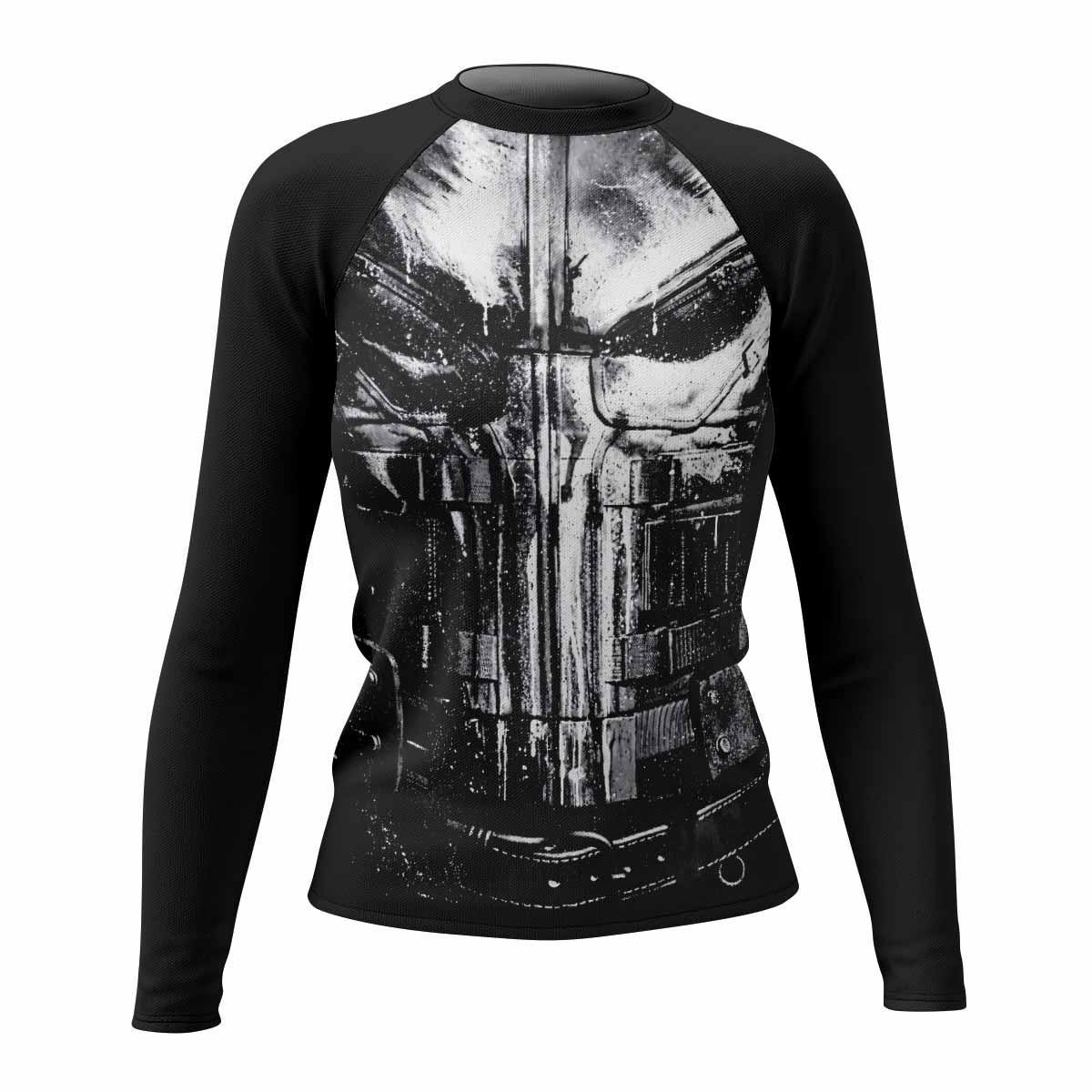 The Punisher War Mask Women's Rash Guard Long Sleeve - front view mockup