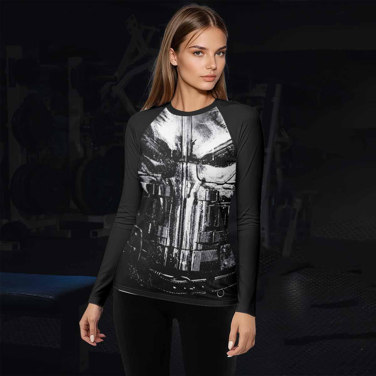 The Punisher War Mask Women's Rash Guard Long Sleeve - lifestyle view
