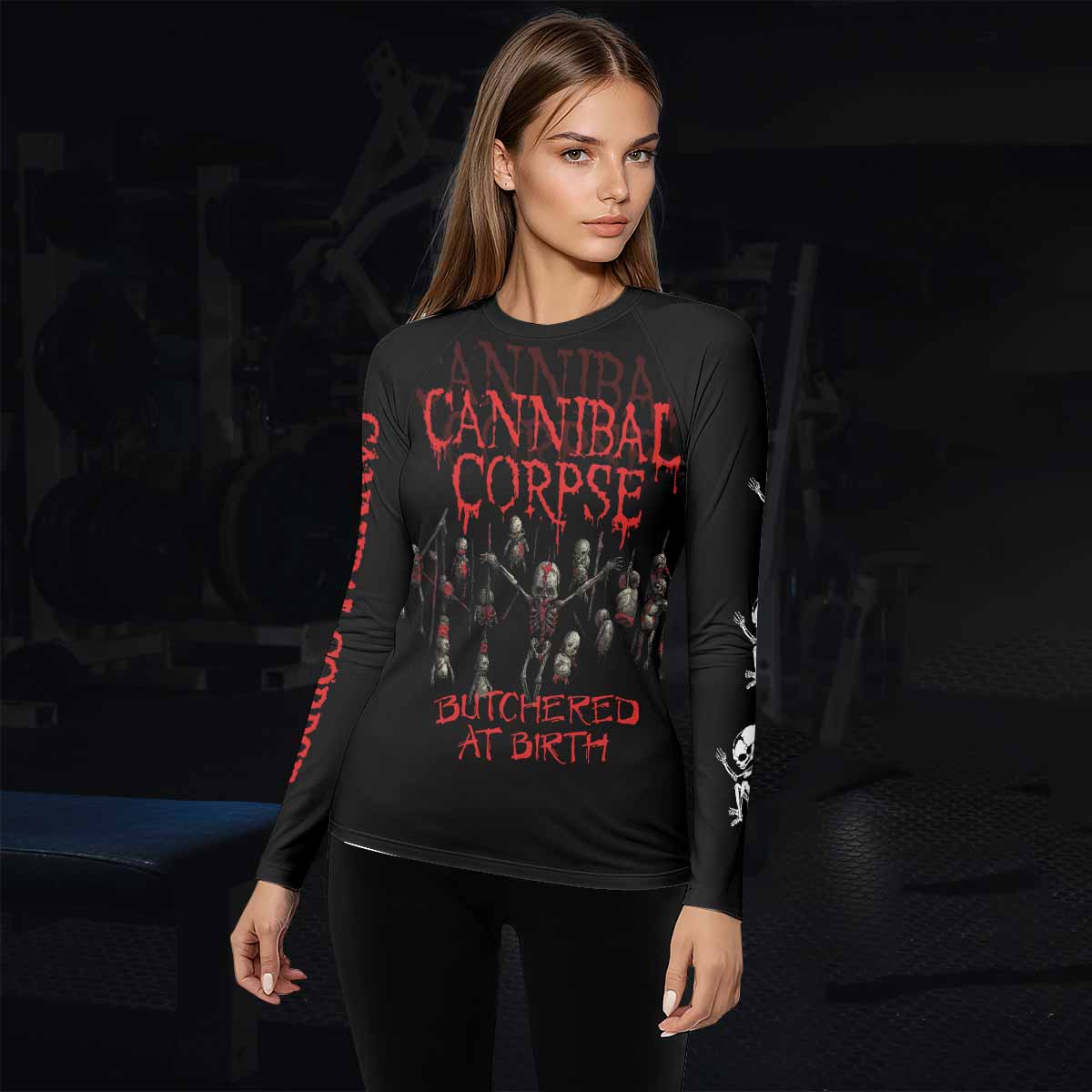 Cannibal Corpse Butchered at Birth Women's Rash Guard Long Sleeve - lifestyle view