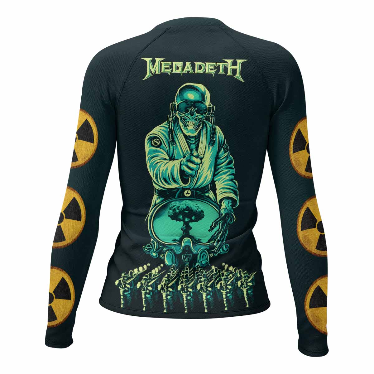 Megadeth Nuclear Skull Women's Rash Guard Long Sleeve - back view mockup