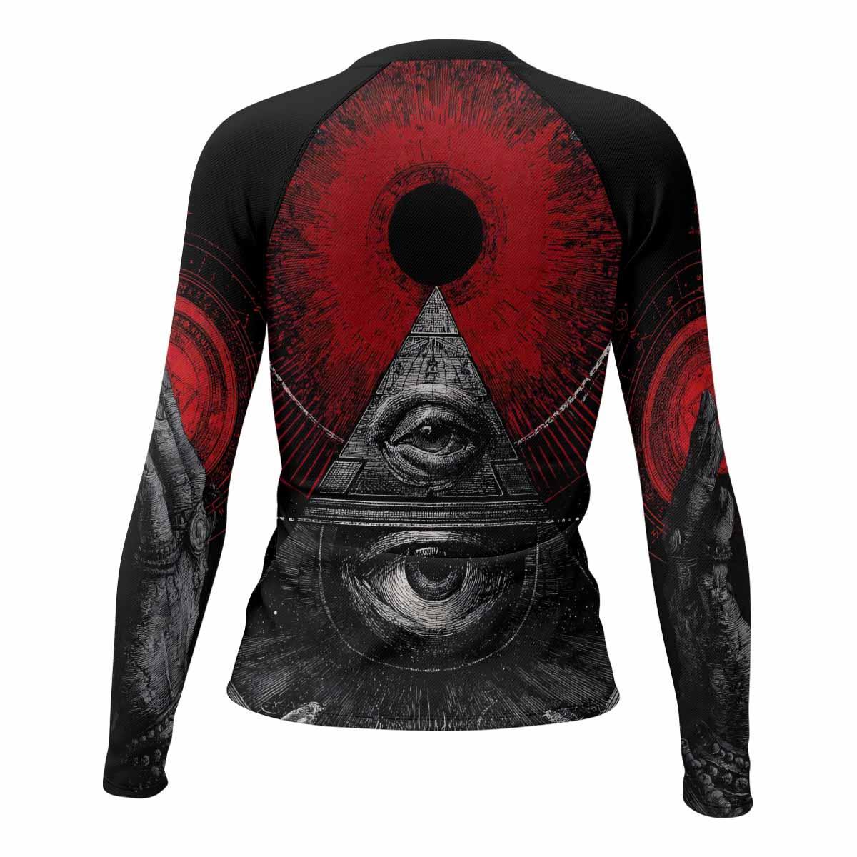 All Seeing Eye Women's Rash Guard Long Sleeve - back view mockup