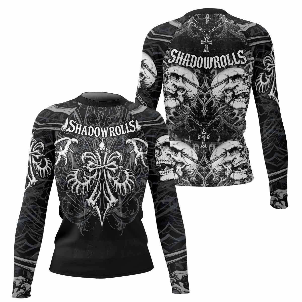 Shadowrolls Skull Cross Women's Rash Guard Long Sleeve - front and back view