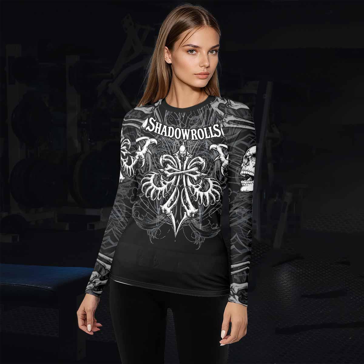 Shadowrolls Skull Cross Women's Rash Guard Long Sleeve - lifestyle view