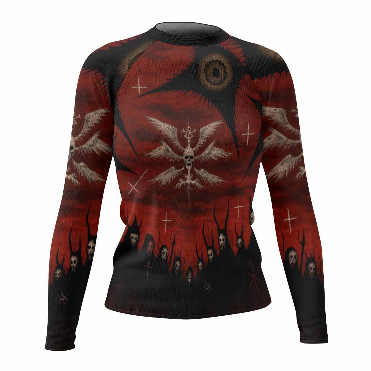 Occult Fallen Seraph Ritual Women's Rash Guard Long Sleeve - front view mockup