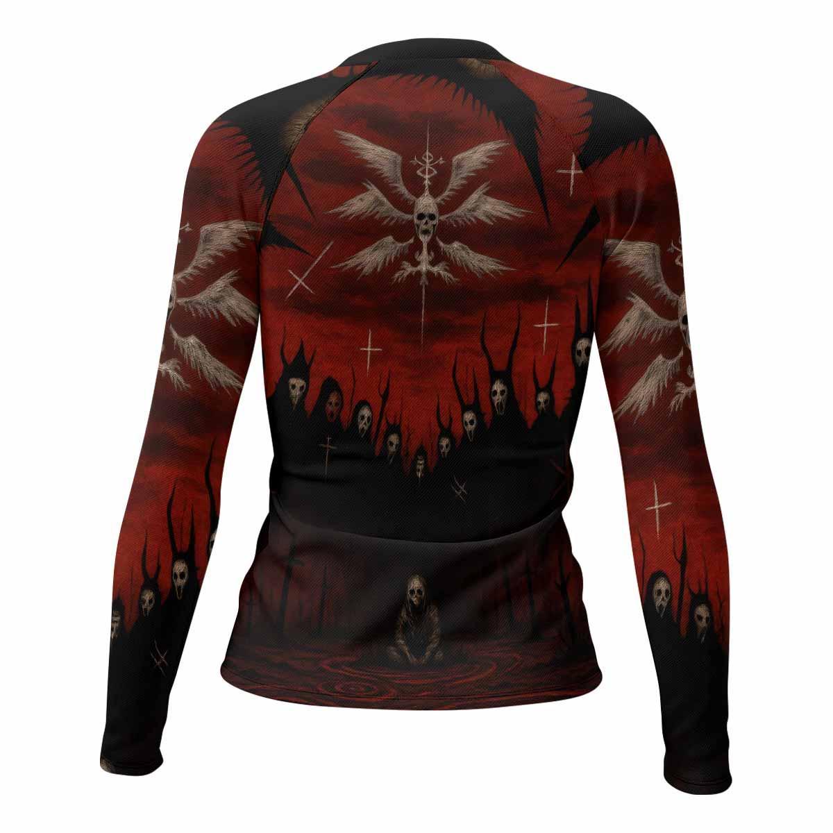 Occult Fallen Seraph Ritual Women's Rash Guard Long Sleeve - back view mockup