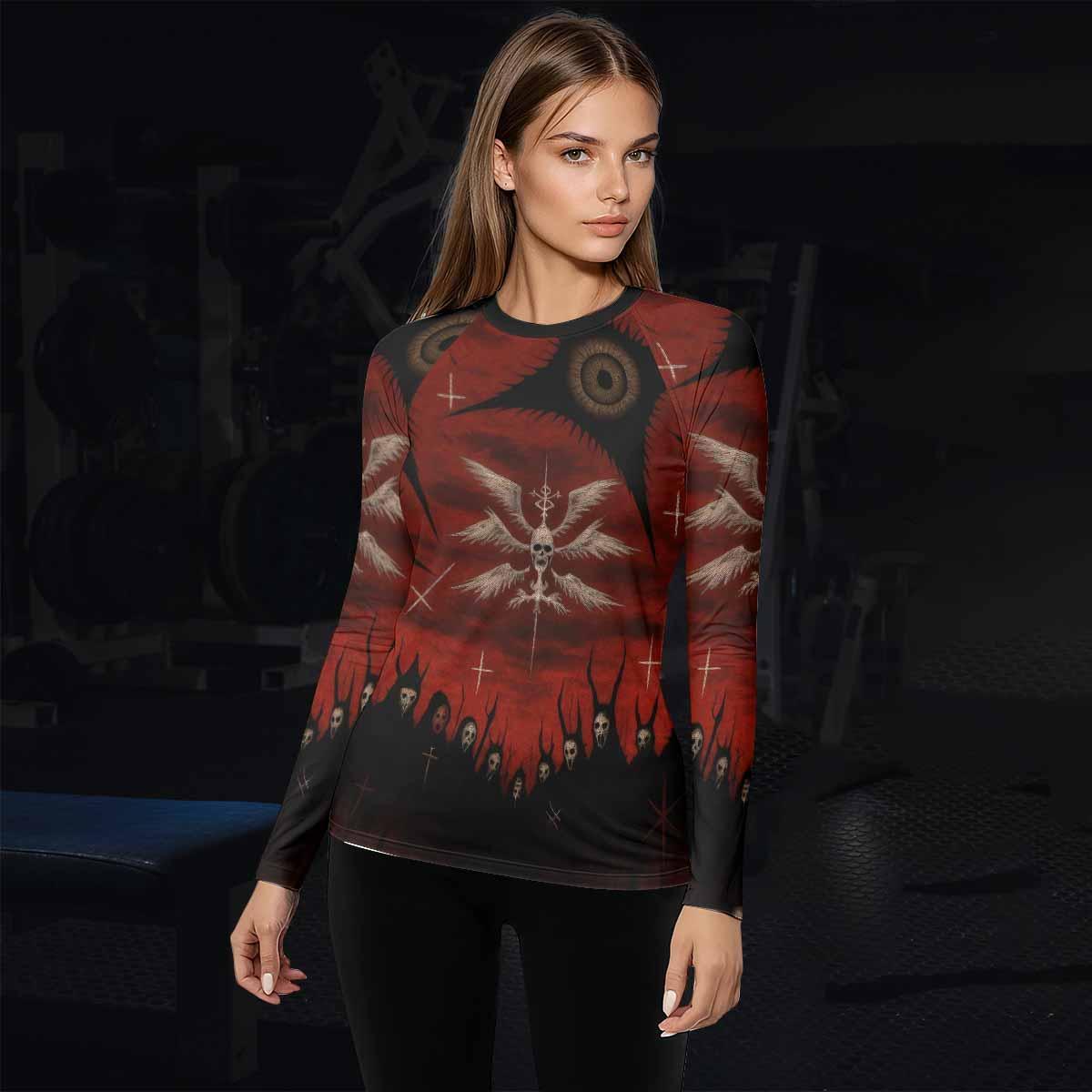 Occult Fallen Seraph Ritual Women's Rash Guard Long Sleeve - lifestyle view