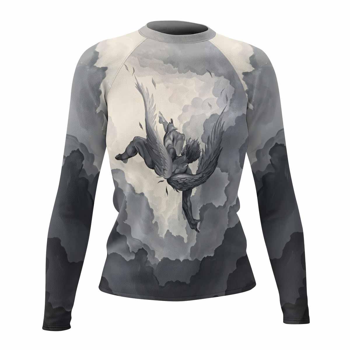 Icarus Too Close To The Sun Women's Rash Guard Long Sleeve - front view mockup
