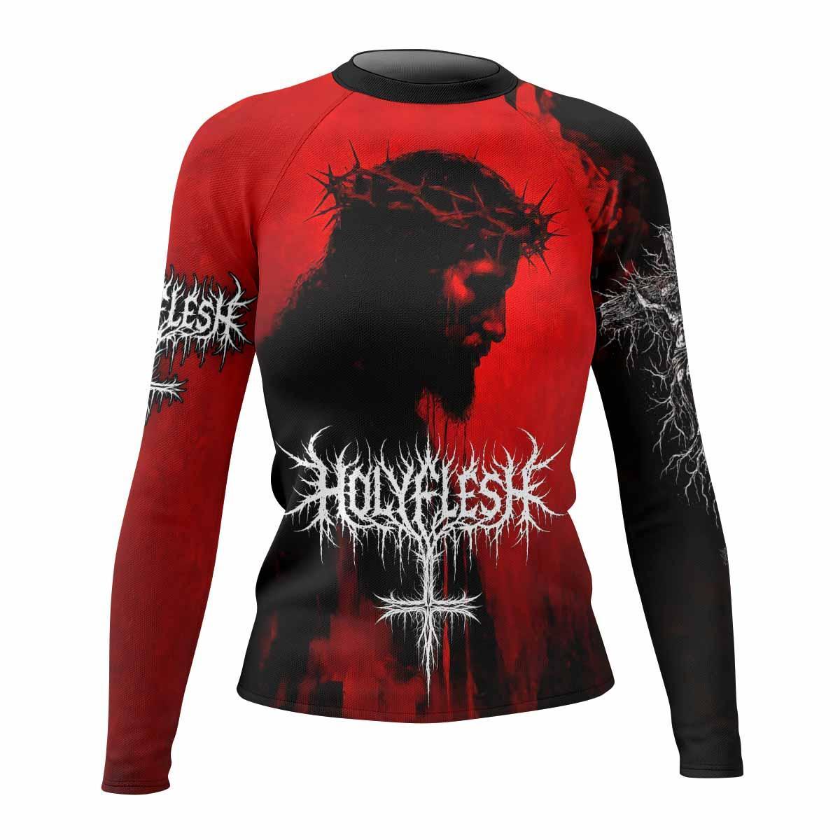 Holy Flesh Crown of Thorns Women's Rash Guard Long Sleeve - front view mockup