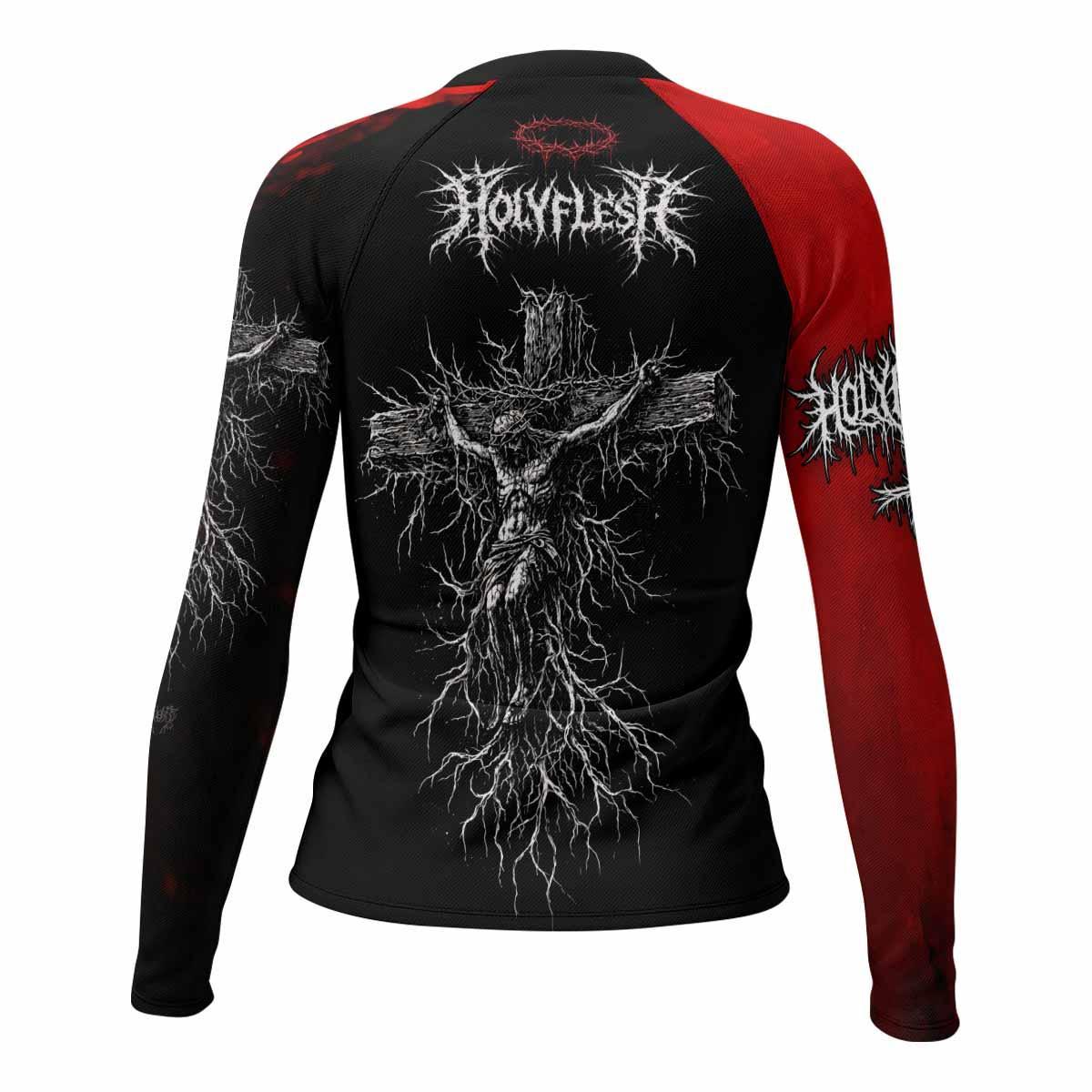 Holy Flesh Crown of Thorns Women's Rash Guard Long Sleeve - back view mockup