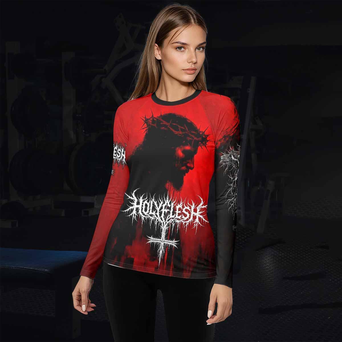 Holy Flesh Crown of Thorns Women's Rash Guard Long Sleeve - lifestyle view