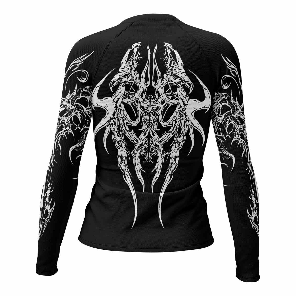 Gothic Bone Skull Women's Rash Guard Long Sleeve - back view mockup