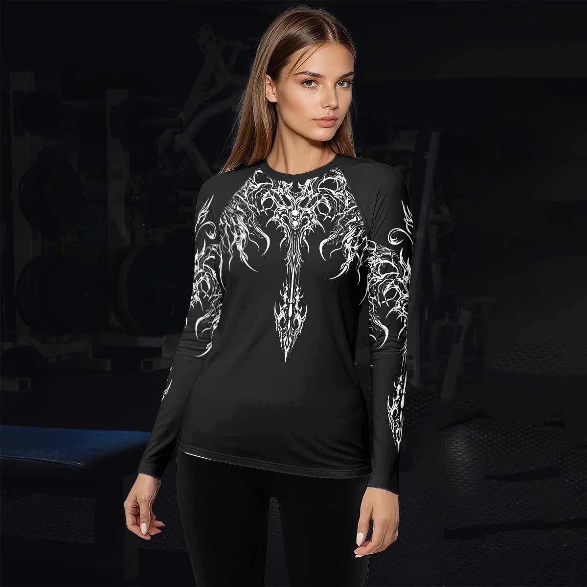 Gothic Bone Skull Women's Rash Guard Long Sleeve - lifestyle view