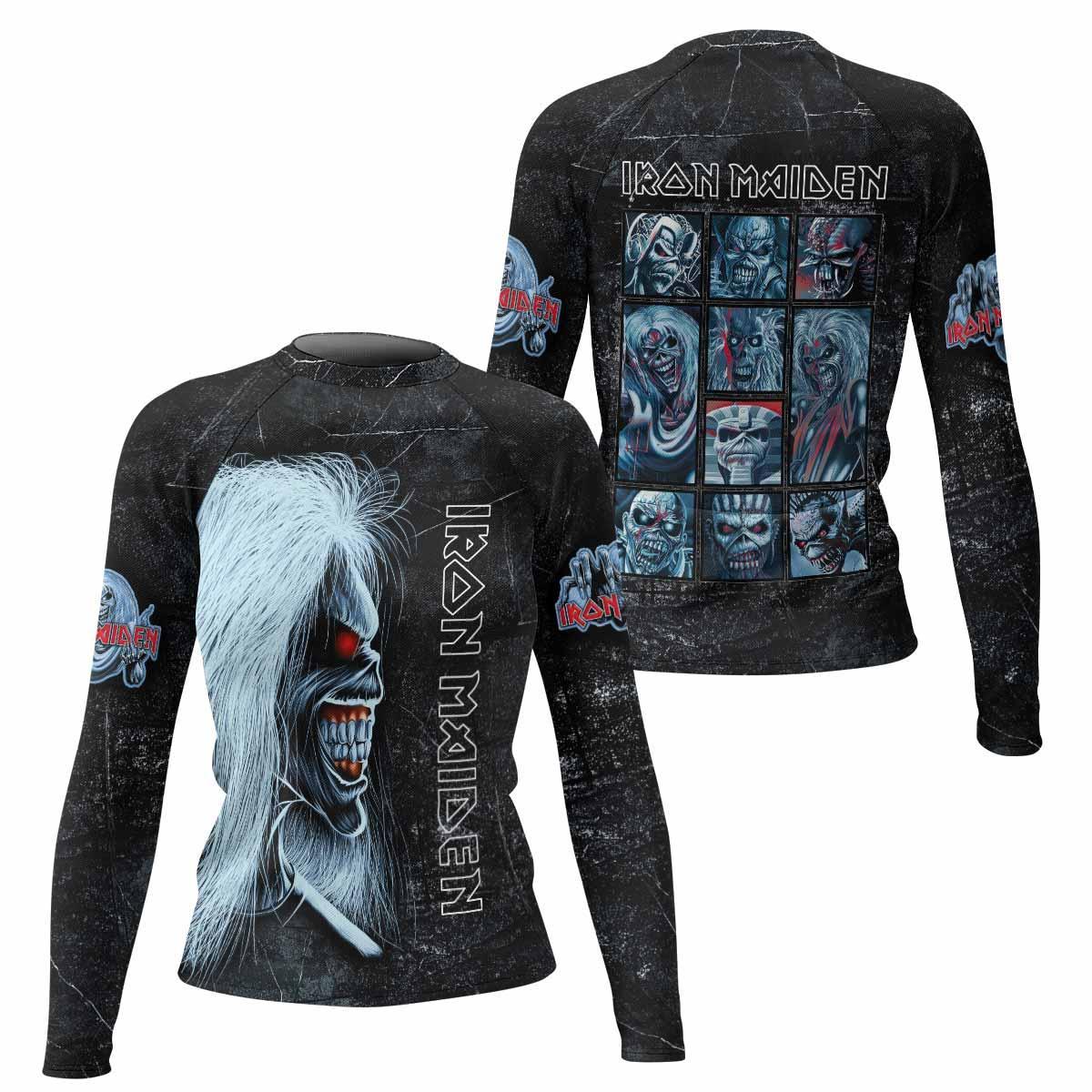 Iron Maiden The Ten Eddies Women's Rash Guard Long Sleeve - front and back view