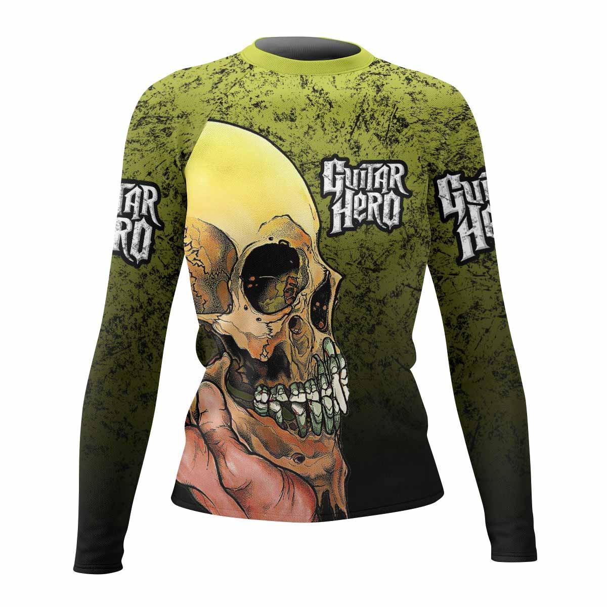Guitar Hero Skull Women's Rash Guard Long Sleeve - front view mockup