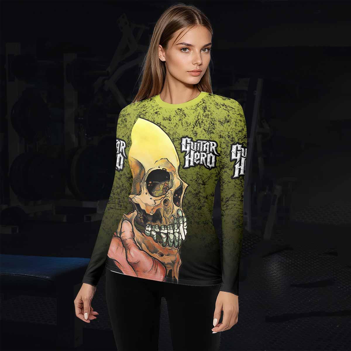 Guitar Hero Skull Women's Rash Guard Long Sleeve - lifestyle view