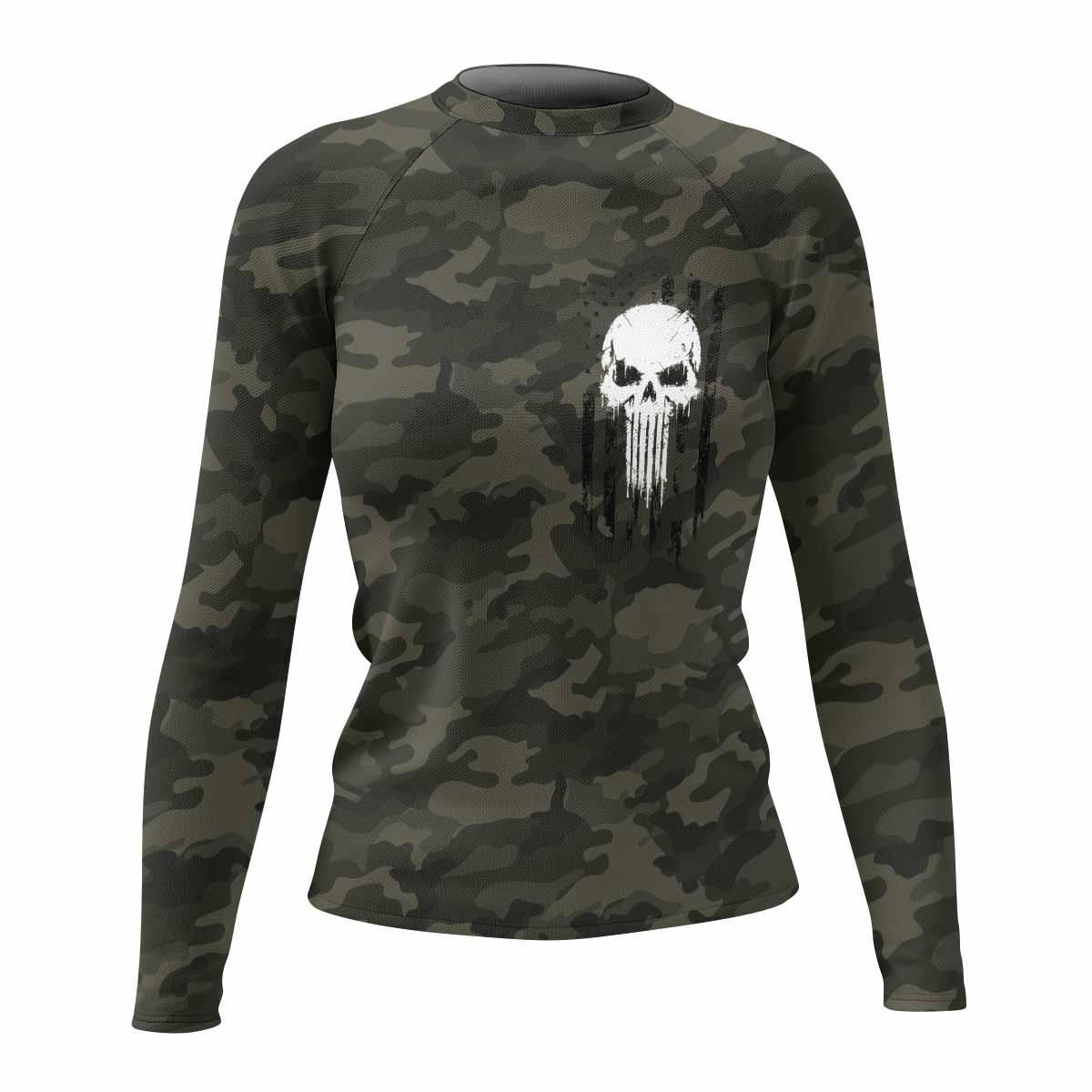 The Punisher Skull We The People Women's Rash Guard Long Sleeve - front view mockup