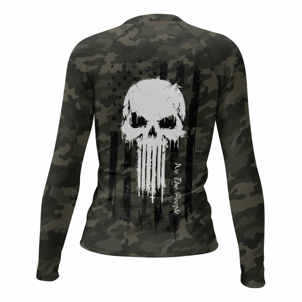 The Punisher Skull We The People Women's Rash Guard Long Sleeve - back view mockup