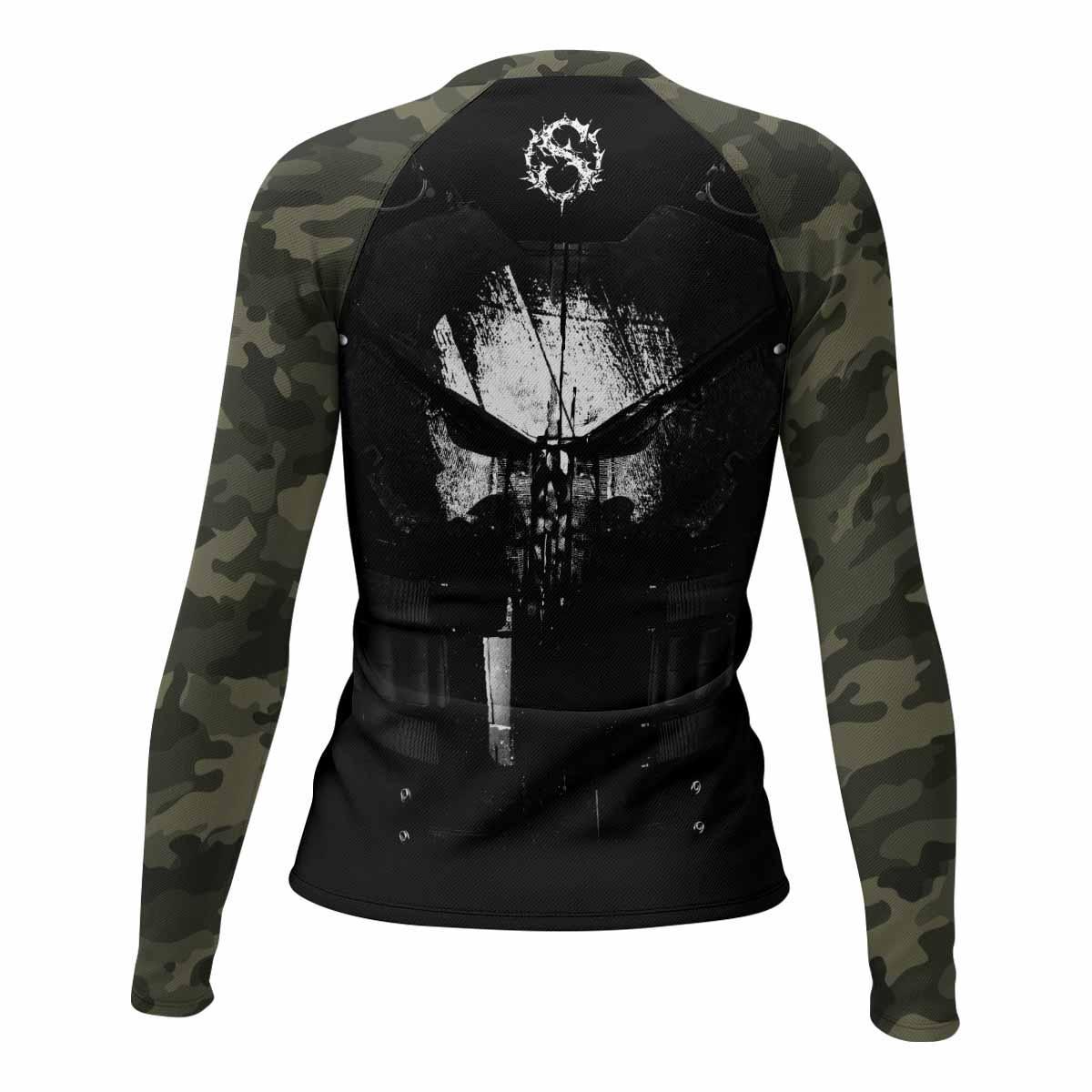 The Punisher Skull Camouflage Women's Rash Guard Long Sleeve - back view mockup