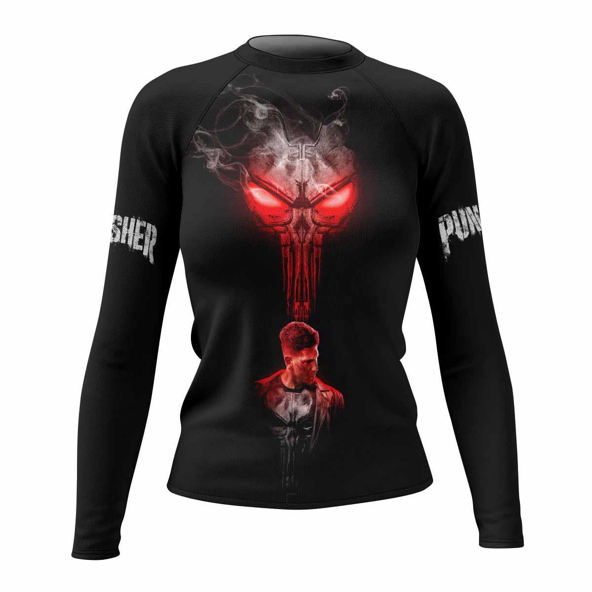The Punisher Skull Frank Castle Women's Rash Guard Long Sleeve - front view mockup