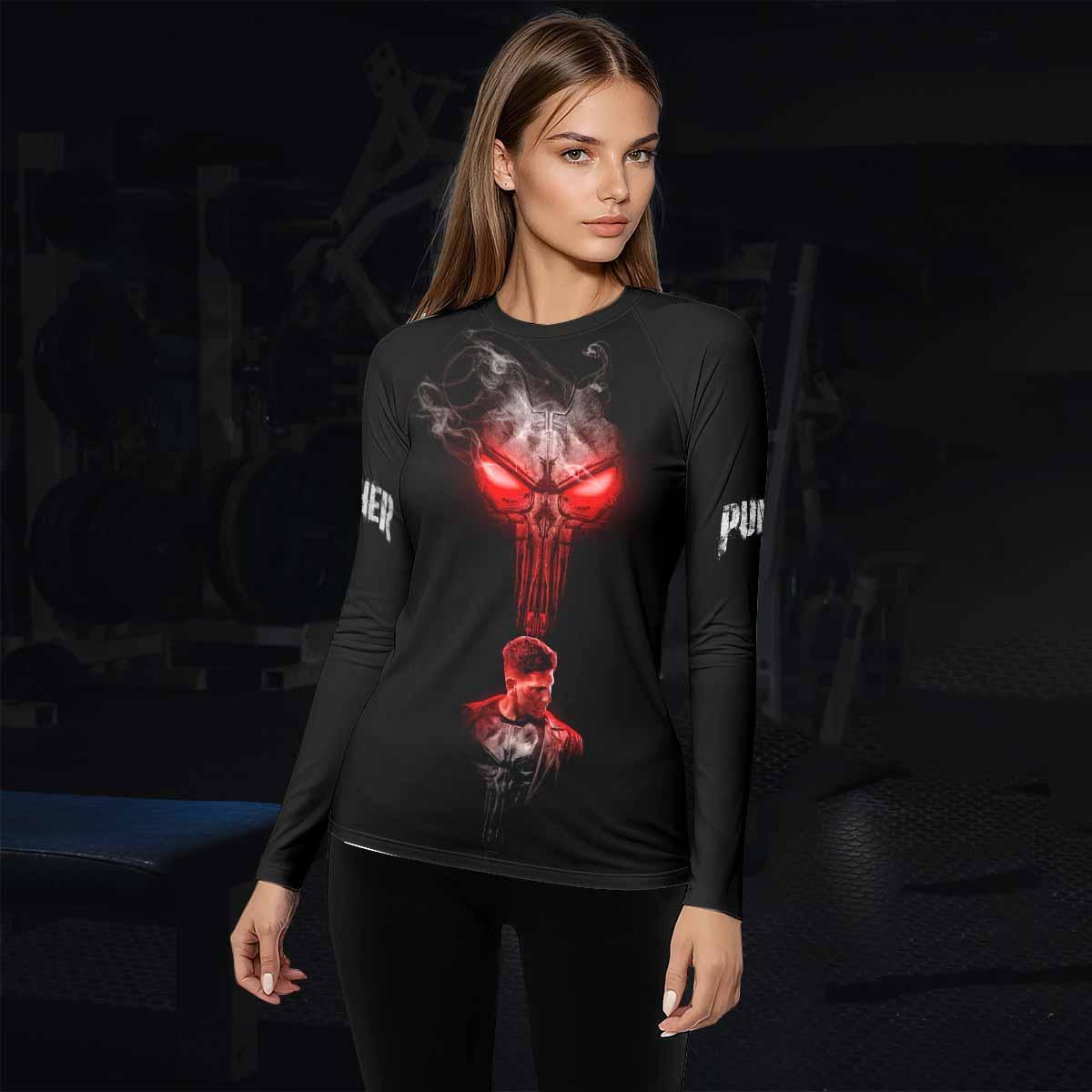 The Punisher Skull Frank Castle Women's Rash Guard Long Sleeve - lifestyle view