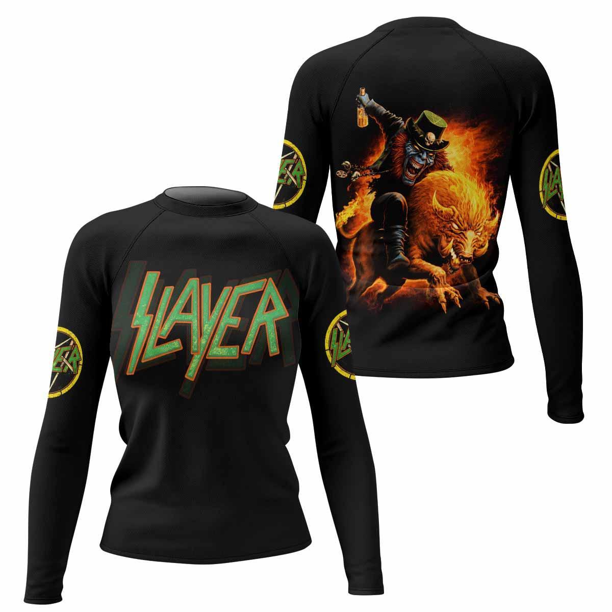 Slayer Hellfire Demon Women's Rash Guard Long Sleeve - front and back view