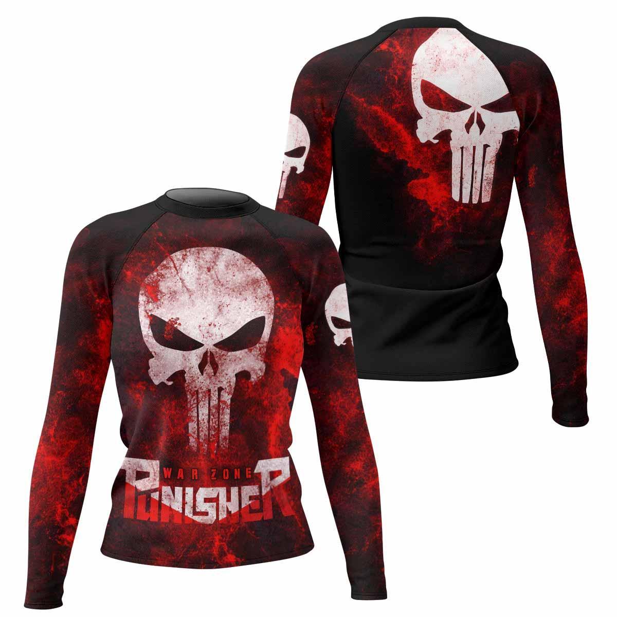 Punisher War Zone Women's Rash Guard Long Sleeve - front and back view