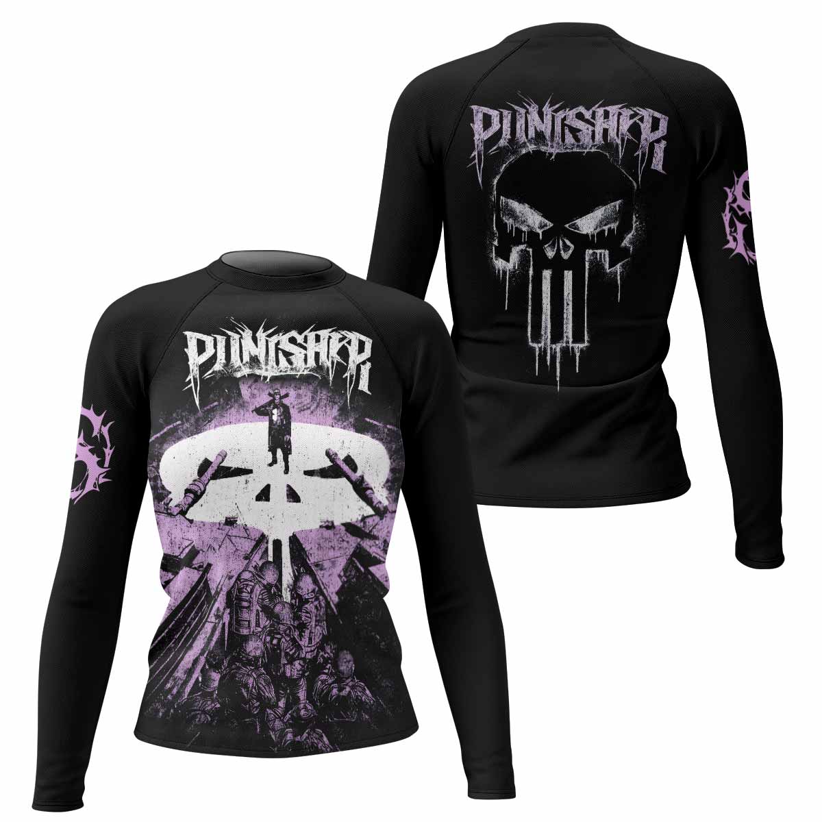 Punisher Final Verdict Women's Rash Guard Long Sleeve - front and back view