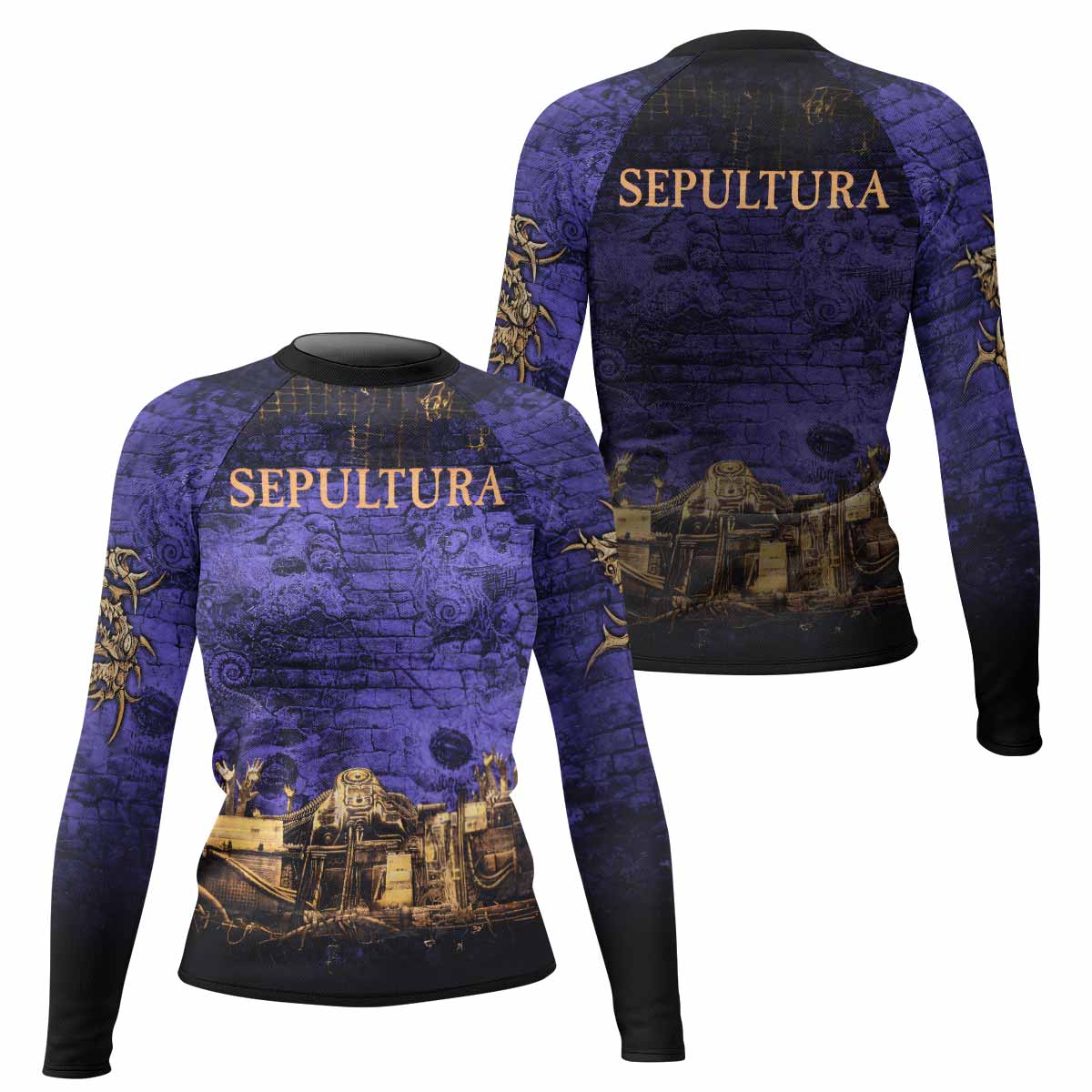 Sepultura Chaos A.D 90s Women's Rash Guard Long Sleeve - front and back view