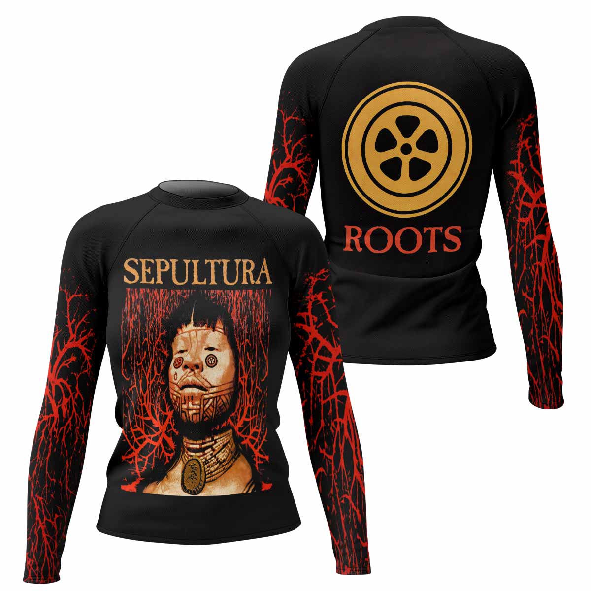 Sepultura Roots Women's Rash Guard Long Sleeve - front and back view