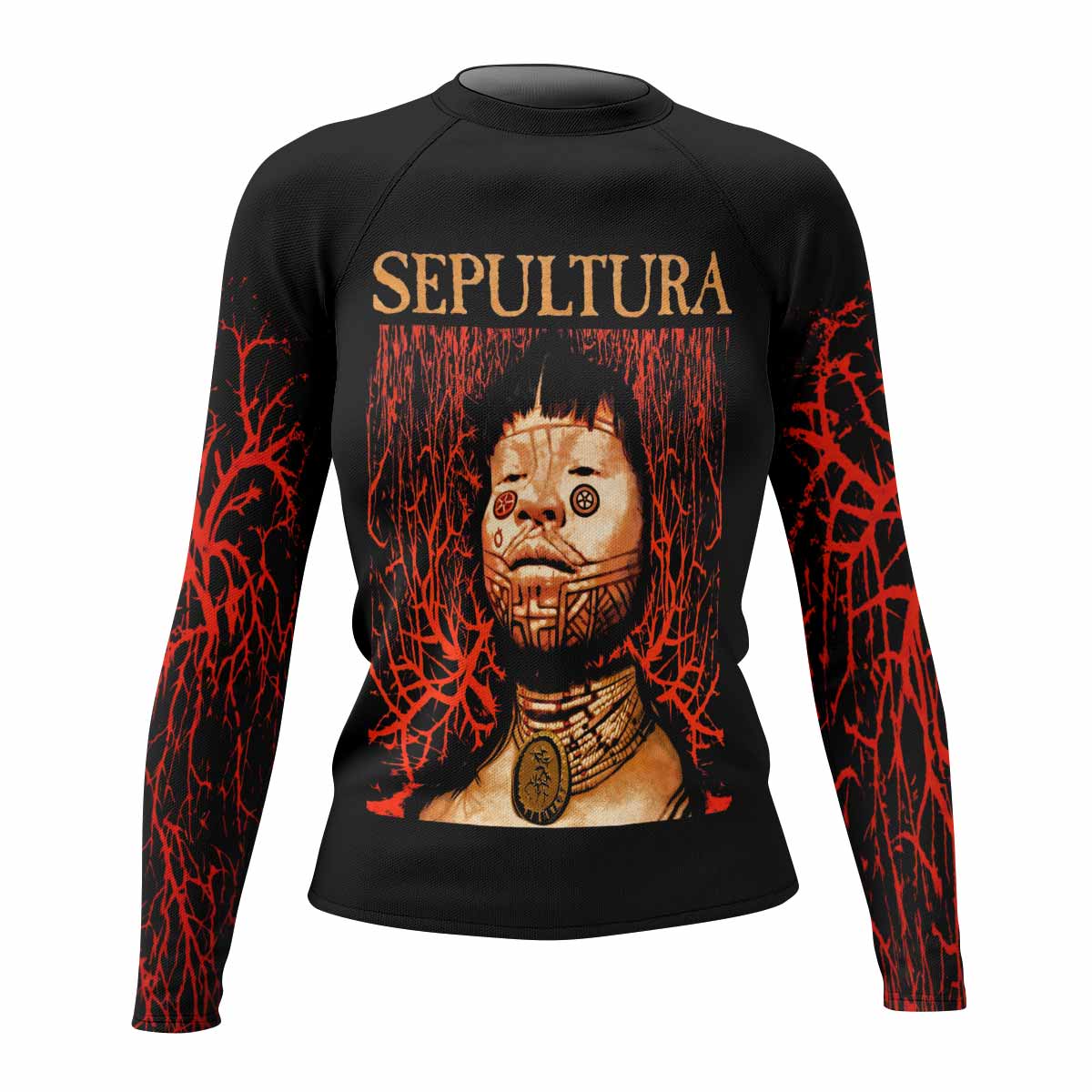 Sepultura Roots Women's Rash Guard Long Sleeve - front view mockup
