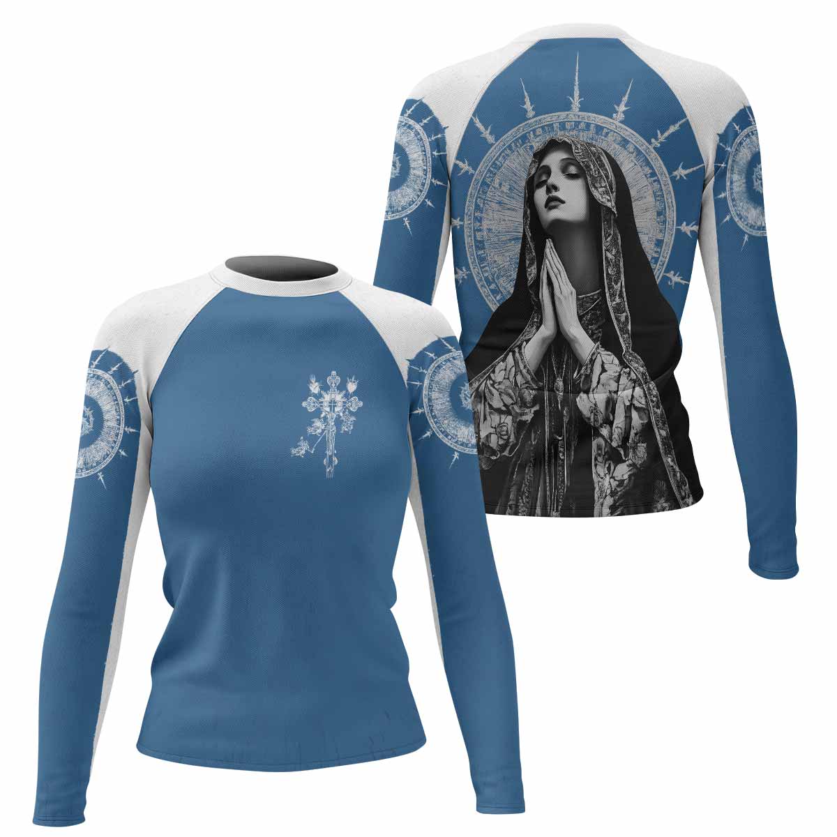 Our Lady of Sorrows Women's Rash Guard Long Sleeve - front and back view