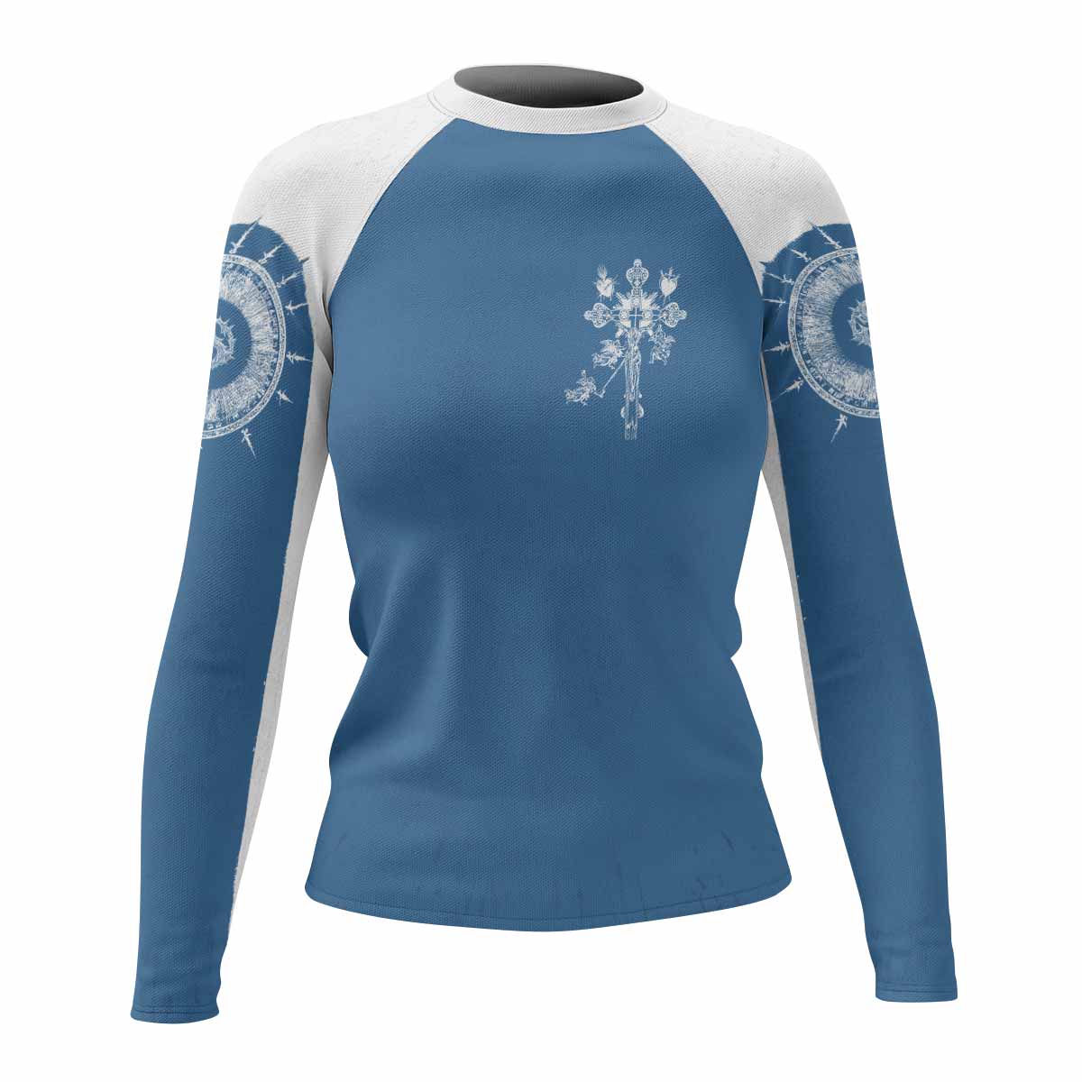Our Lady of Sorrows Women's Rash Guard Long Sleeve - front view mockup