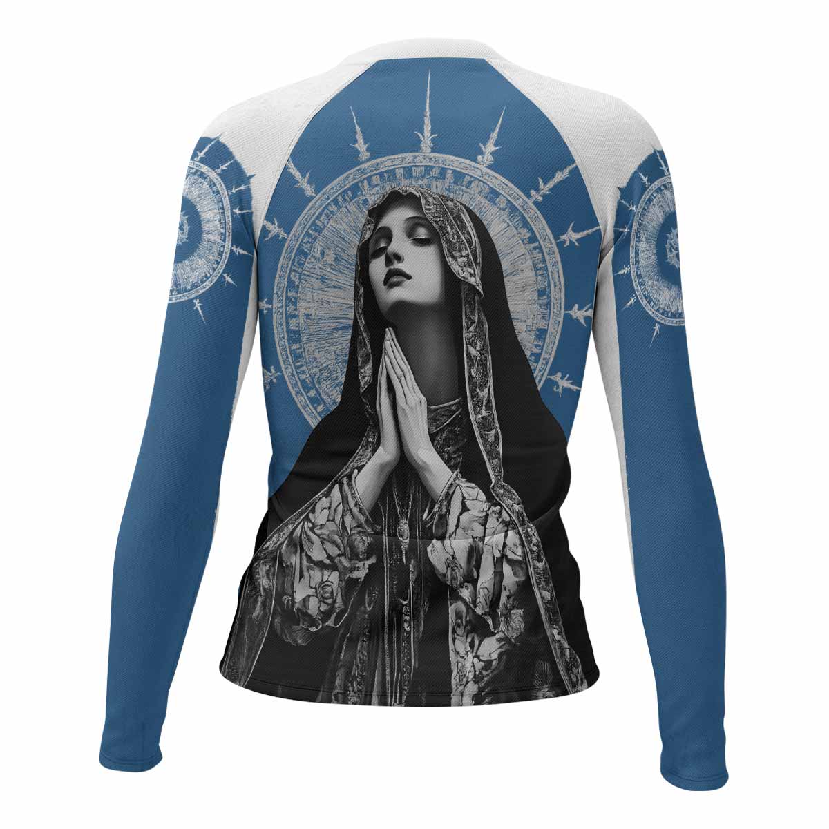 Our Lady of Sorrows Women's Rash Guard Long Sleeve - back view mockup