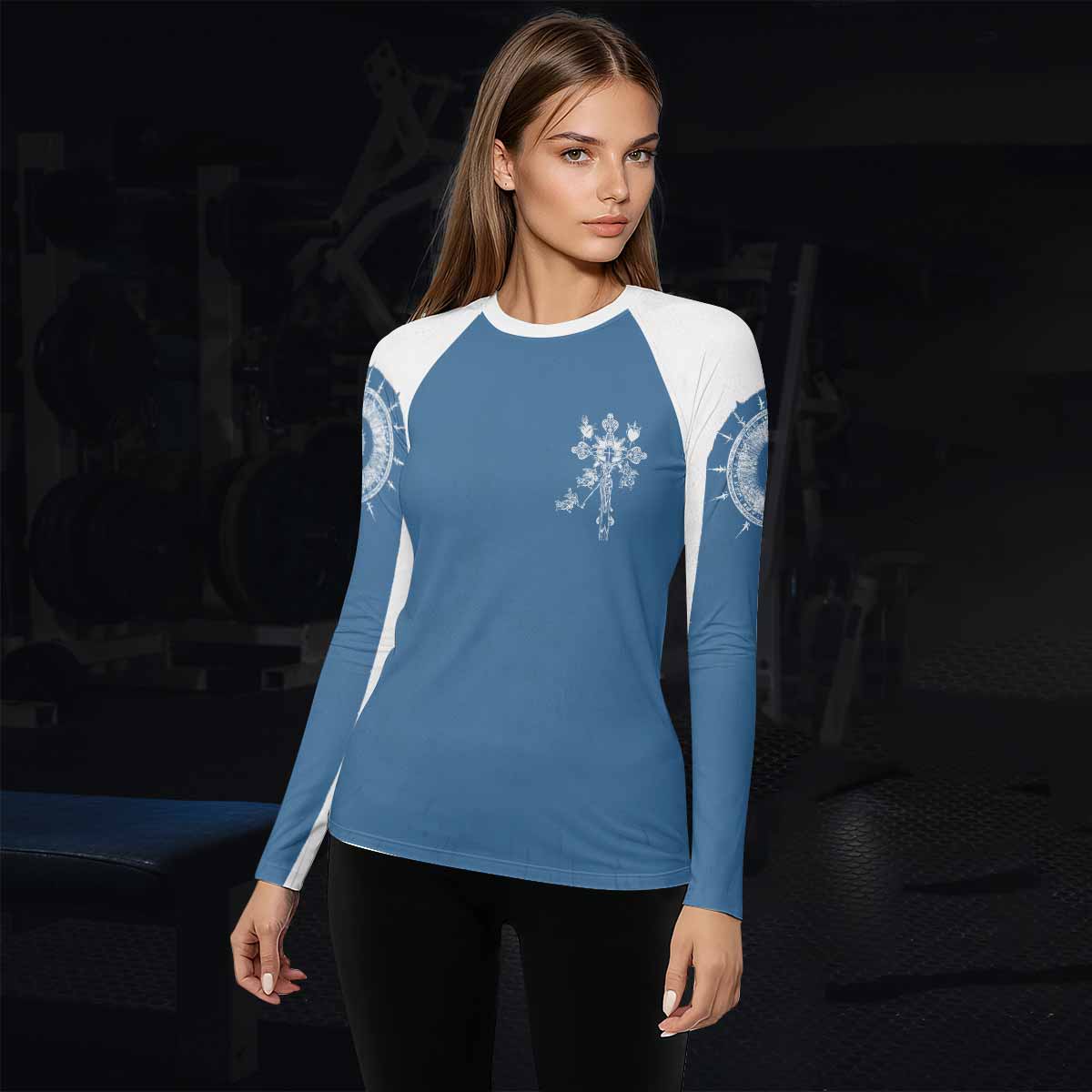 Our Lady of Sorrows Women's Rash Guard Long Sleeve - lifestyle view
