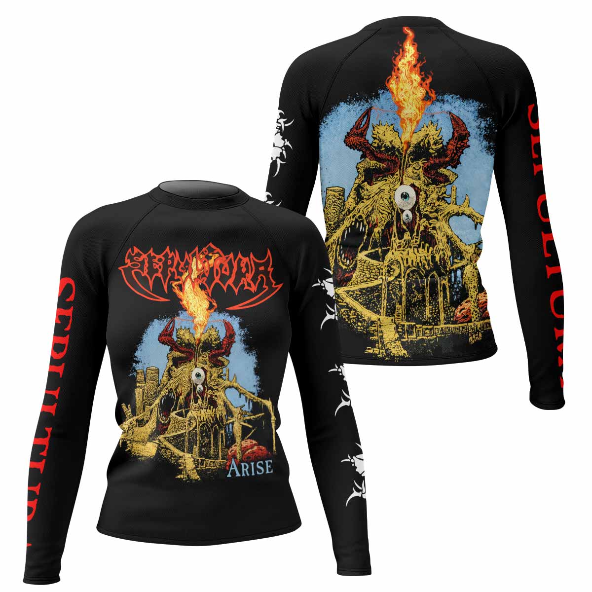 Sepultura Arise Women's Rash Guard Long Sleeve - front and back view