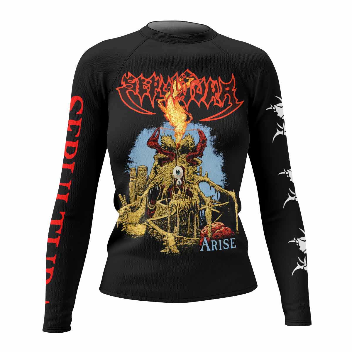 Sepultura Arise Women's Rash Guard Long Sleeve - front view mockup