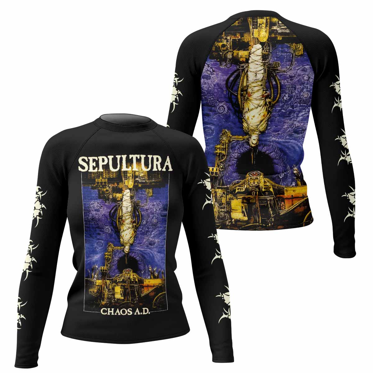 Sepultura Chaos A.D Women's Rash Guard Long Sleeve - front and back view
