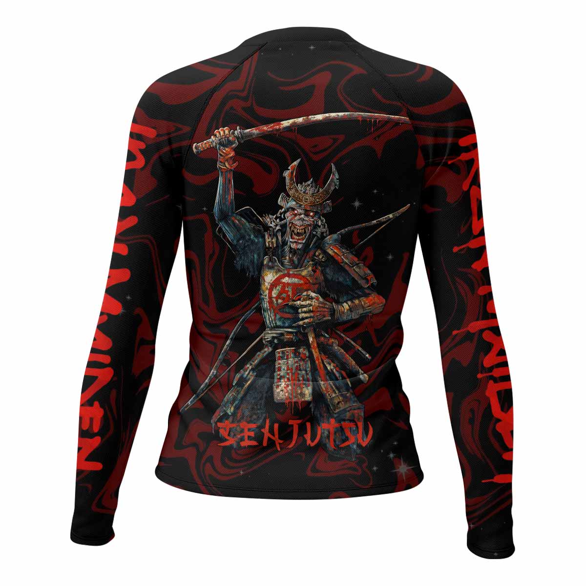 Iron Maiden Senjutsu Samurai Eddie Women's Rash Guard Long Sleeve - back view mockup