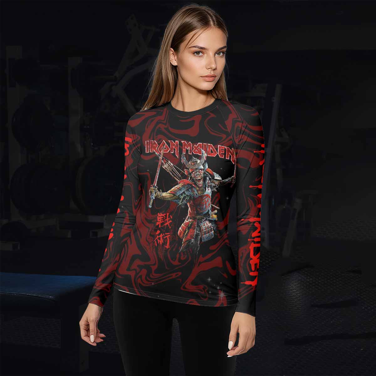 Iron Maiden Senjutsu Samurai Eddie Women's Rash Guard Long Sleeve - lifestyle view