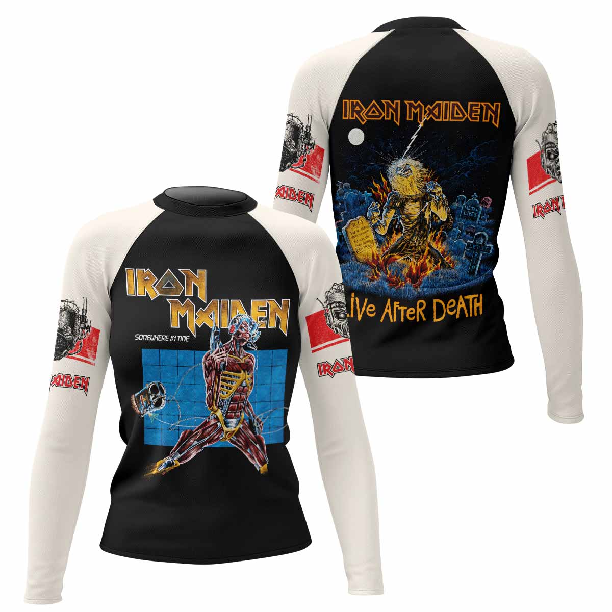 Iron Maiden Live After Death Women's Rash Guard Long Sleeve - front and back view