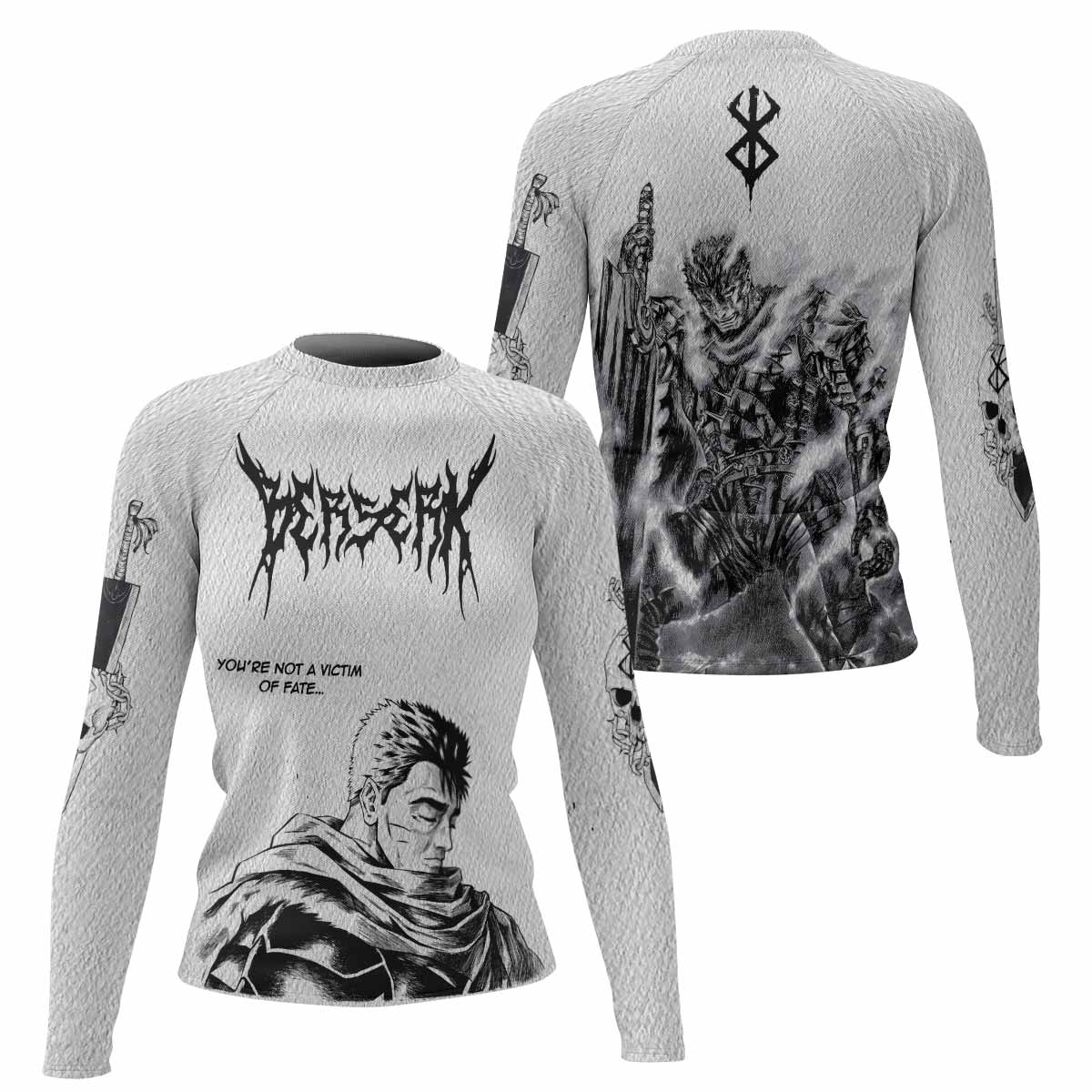 Berserk Metal Guts Women's Rash Guard Long Sleeve - front and back view