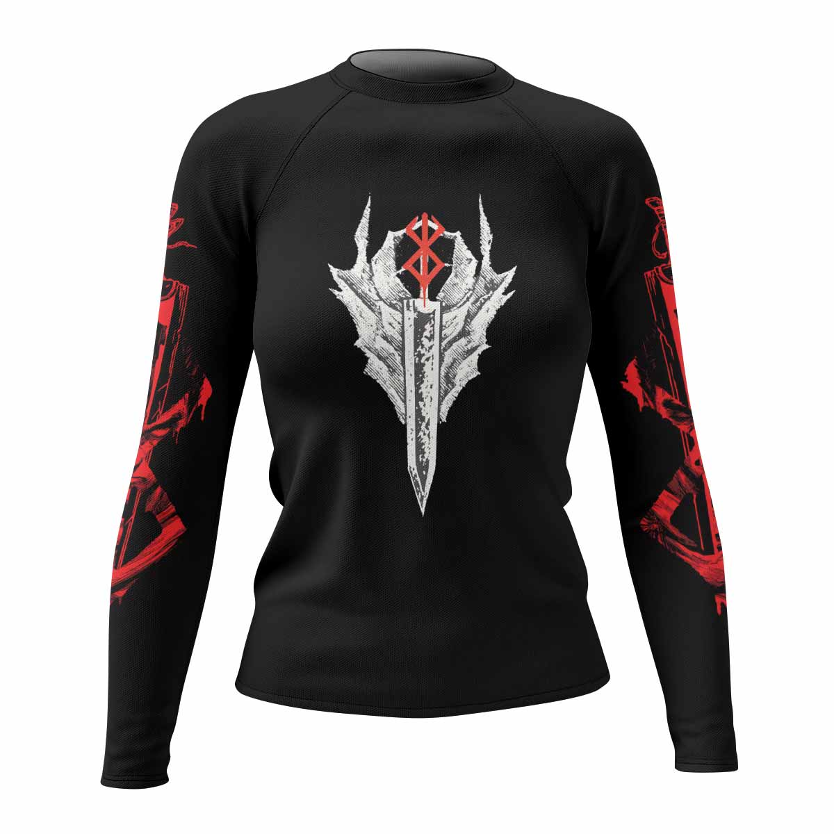 Berserk Black Swordsman Guts Women's Rash Guard Long Sleeve - front view mockup