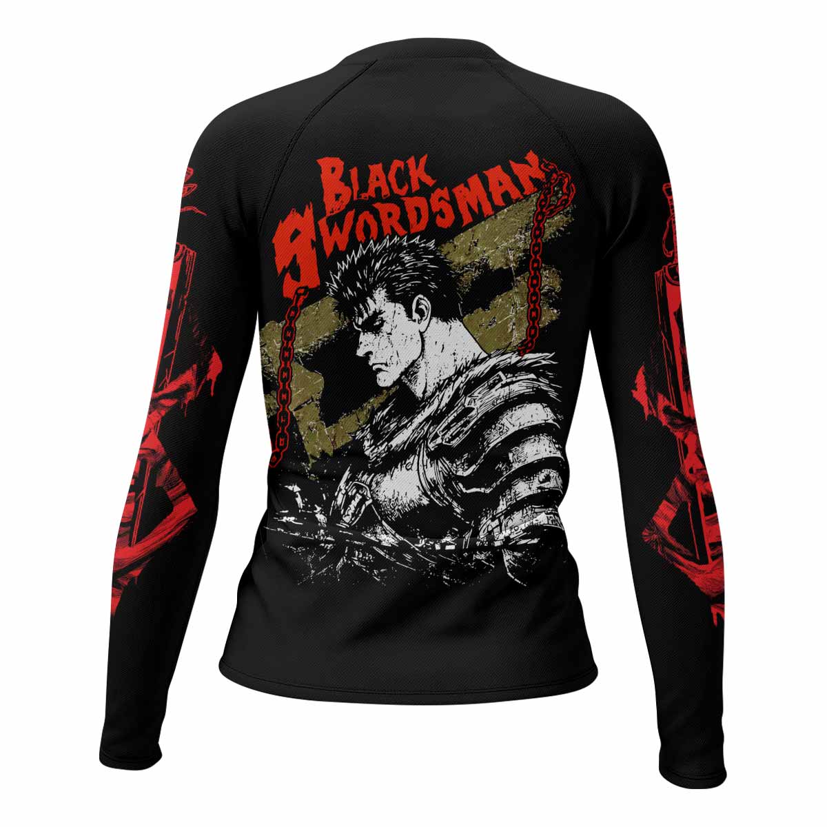 Berserk Black Swordsman Guts Women's Rash Guard Long Sleeve - back view mockup