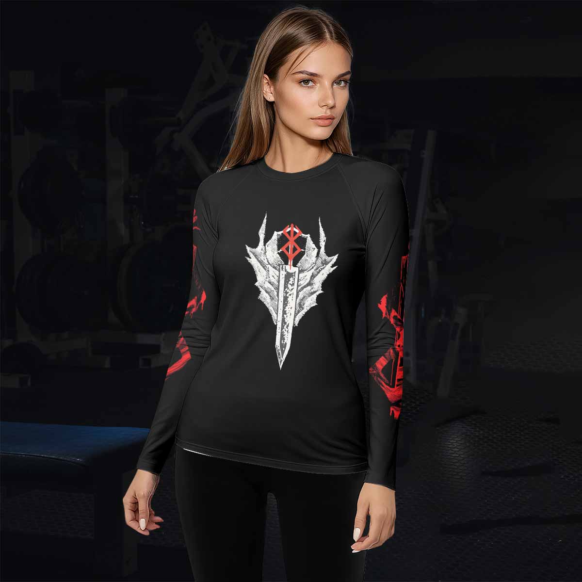 Berserk Black Swordsman Guts Women's Rash Guard Long Sleeve - lifestyle view