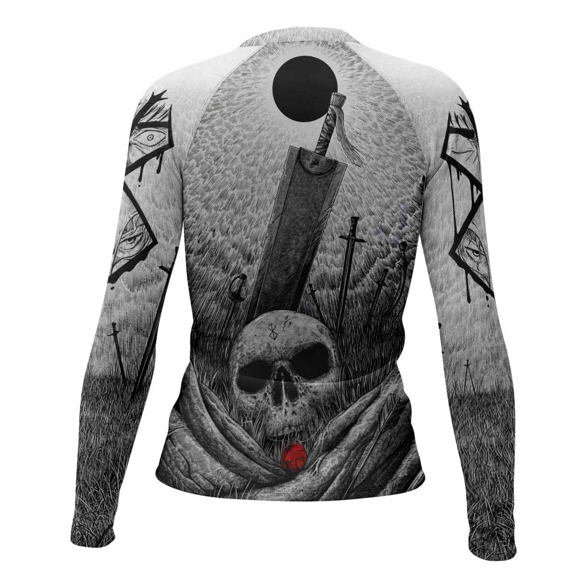 Berserk Eclipse Women's Rash Guard Long Sleeve - back view mockup