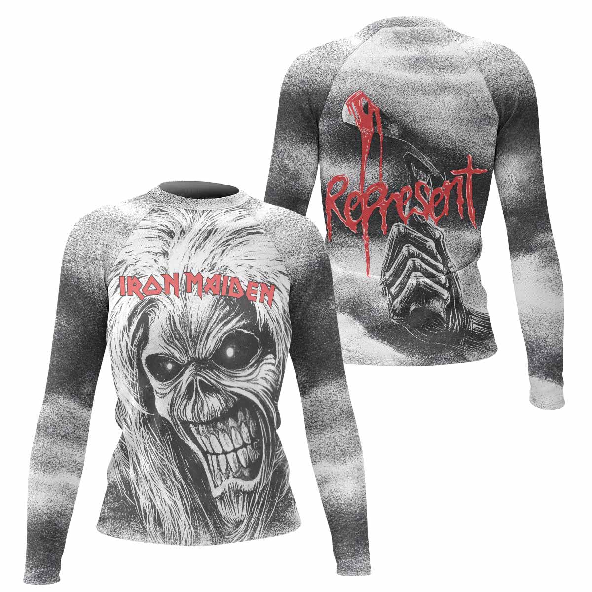 Iron Maiden Killers Women's Rash Guard Long Sleeve - front and back view